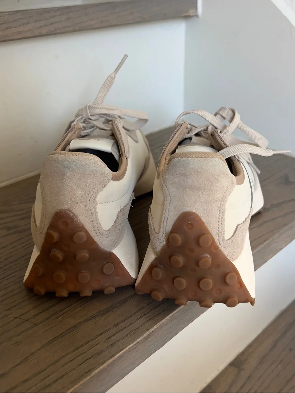 New Balance Beige and White Retro Runner Sneakers - Picture 5 of 8